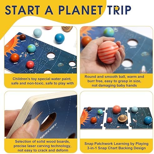 Wooden Solar System Model Board，Kids Solar System，Montessori Planet Toys,Educational Planets Balls,Preschool Learning Puzzle，Space Learning Toys - Image 5