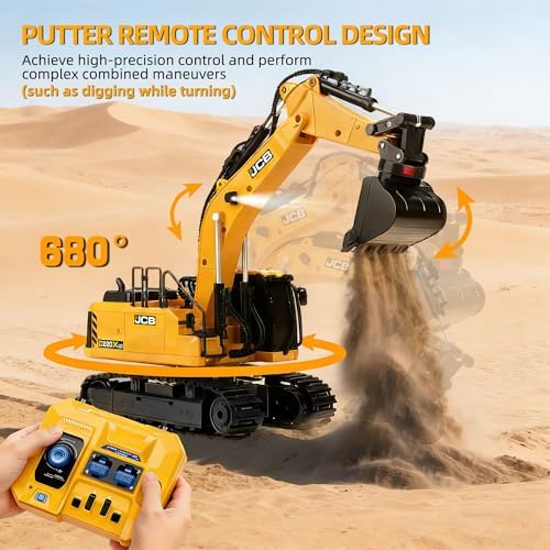 BRRRRT 3-in-1 Remote Control Excavator,14-Channel RC Excavator with Drill Bit, Grab Bucket & Digging Hook, JCB Official Licensed 14-Inch Construction Vehicles with Lights & Sounds for Kids Ages 3+ - Image 5