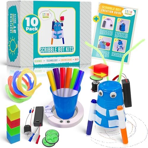 Scribble Bot Kit, 10-Pack - Bulk DIY Doodle Drawing Robot STEM Kit by STEMInventions