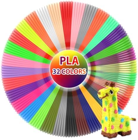 32 Colors 3D Pen PLA Filament Refills, 1.75mm High-Precision 3D Printing Pen Refills, 20 Feet Each (Total 640 Feet), Non-Toxic & Odorless, Works with Most 3D Pens (Not for 3Doodler) by 3Dgenius