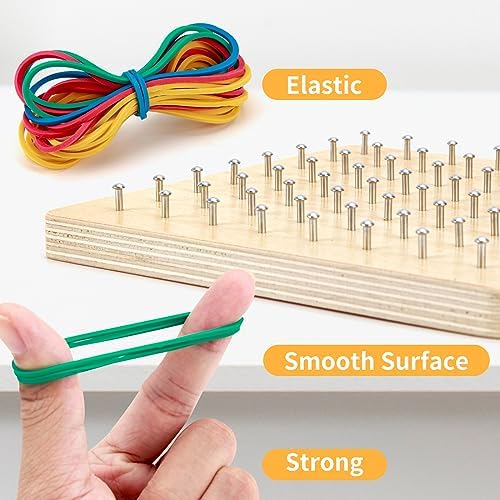 HEELWIRE Wooden Geoboard, Montessori Educational Toy for Kids with Pattern Cards and Rubber Bands to Figures and Shapes, Brain Teaser STEM Geo Board - Image 5