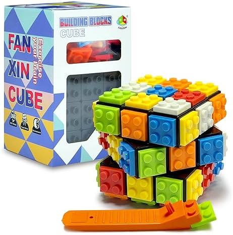 Speed Cube 3x3x3 Build-On Brick Cube with Building Blocks | Brain Teaser Magic Cube Puzzles, Creative Cube Toys for Beginners Adults & Kids (Black) by ACROFEK