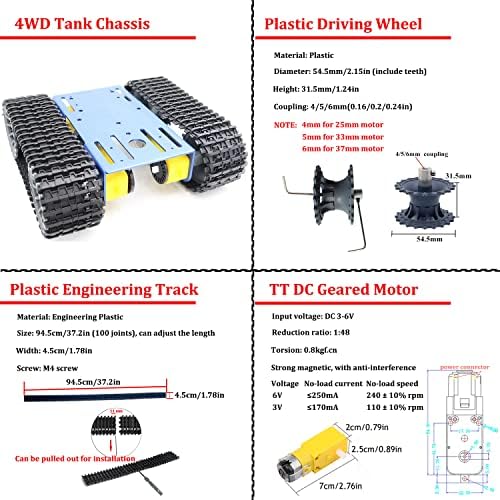 Robot Tracked RC Tank Chassis Kit with 4pcs DC TT Motors for Arduino UNO R3/ Raspberry Pie/STEAM Education, TT04 Metal Crawler Smart Tank Car Chassis Platform for Adults (Blue) - Image 4