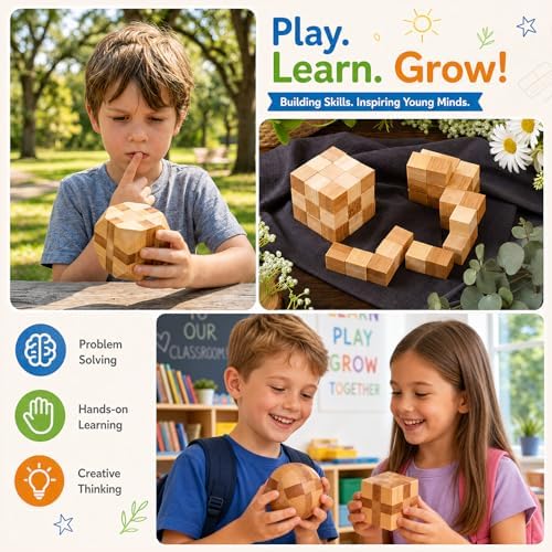 4 Pack Wooden Puzzle Brain Teasers Toy for Kids 3D Puzzles for Teens - Image 5