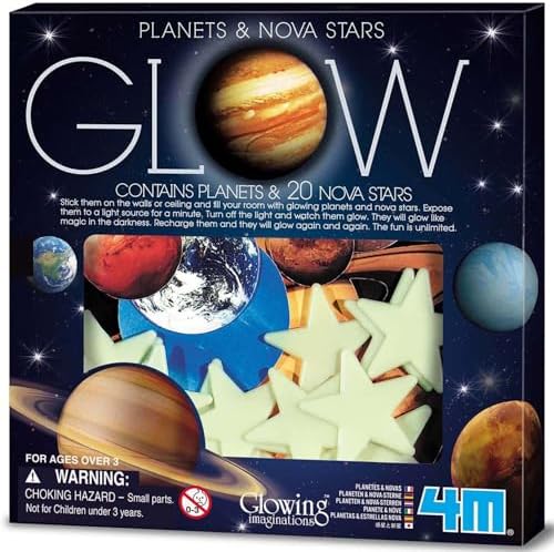 4M Glow Planets & Nova Stars - 20 Glow-in-The-Dark Ceiling & Wall Stick-Ons by 4M
