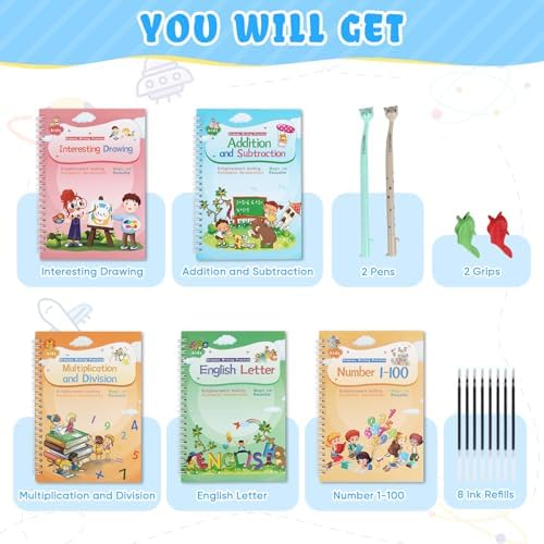 Magical Handwriting Workbooks Handwriting Practice Copybook, Handwriting Aid Magic Pen Reusable Copybook Grooves Template Design for Children Books Suitable for Children's Learning (6) - Image 5