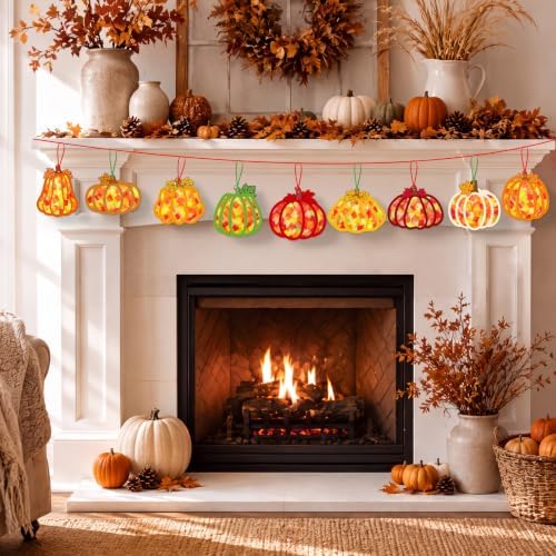 Renbuzhu 48PCS Fall Crafts Bulk: Pumpkin Paper Suncatchers DIY Kit for Autumn Thanksgiving Activities Decorations, Window Stained Glass Effect Art Supplies - Image 5