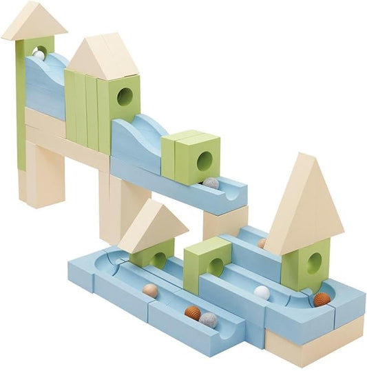 Kaplan Early Learning Ramp and Roll Discovery Blocks Set - 48 Pieces - STEM Marble Run Building Toy for Toddlers & Preschoolers, Oversized Foam Blocks with Included Balls, Physics and Engineering Play