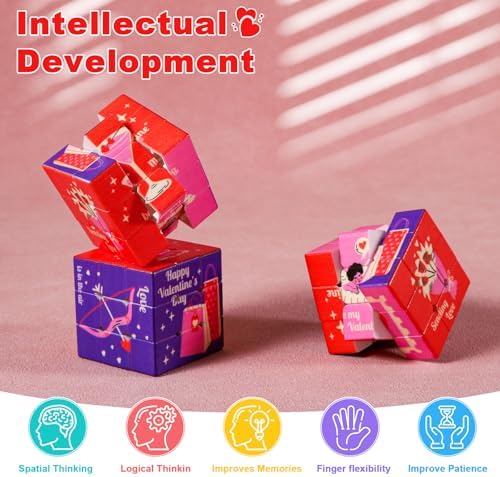 24 Pack Premium Valentine's Day Mini Cubes Set with Cards & Bags, 3x3x3 Puzzle Cubes (1.18 Inch) Heart-Themed Classroom Exchange Gifts, Valentines Gift, Bulk Party Favors, Goodie Bag Stuffers for Kids - Image 3