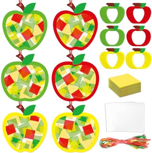 Qyeahkj 36 Set Fall Apple Suncatchers Crafts for Kids DIY Autumn Window Tissue Paper Craft Kit Hanging Decor for Back to School Home Activity Art Project Birthday Party Favor Gift by Qyeahkj