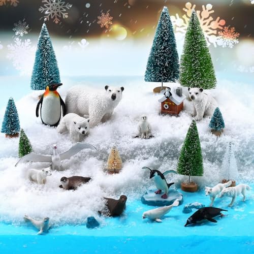 Gerrii Arctic Animals Habitat Project Set, Winter Polar Animals Diorama Box Kit Figurine Model Polar Bear Penguin Animal Figurines Diorama Supplies for DIY Crafts Project Gifts by Gerrii