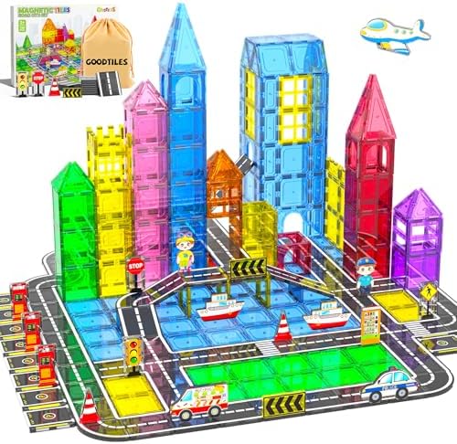 106Pcs Christmas Magnetic Tiles, Magnetic Building Blocks, Preschool Montessori Toys Gift for 3+ Year Old Boys and Girls, Sensory Toys for Kids Aged 3-5 and 4-8, Ideas for Toddler with Autism by Goodtiles