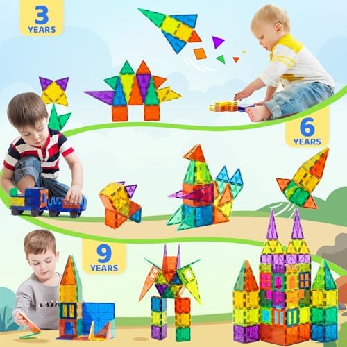 Bmag 130PCS Magnetic Tiles Building Blocks with 2 Cars | 3D Clear Magnet Blocks | STEM Preschool Toys for 3-9+ Kids | Christmas & Toddler Gift | Compatible with Major Brands - Image 6