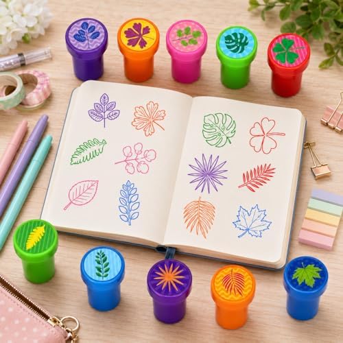 Cinrobiye 24 Pcs Nature Leaf Stampers for Kids, Pre-Inked Leaf Party Favor Set, Forest Theme Birthday Party Supplies, Classroom Rewards, Goody Bag Fillers, Piñata Fillers, Treasure Box Toys - Image 4