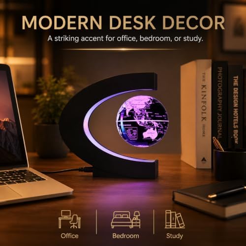 Magnetic Floating Globe with 7 Colors LED Lights, 360° Rotating Lamp, STEM Geography, Gift for Men, Husband, Father, Kids, Birthday or Holiday - Image 6