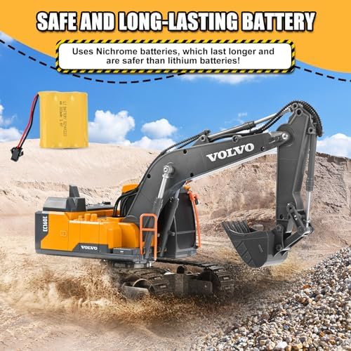Double E Volvo Licensed Remote Control Excavator Toy, 2.4GHz All‑Terrain Sand-Ready Construction Vehicle with 360° Spin & 330° Cab Rotation, Rechargeable, Dig & Unload, STEM Birthday Gift for Kids 3+ - Image 5