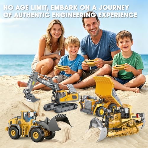 Remote Control Excavator (11-Channel), Dump Truck, Bulldozer, Loader (9-Channel), 2.4GHz Remote Control Construction Vehicles, Made of ABS, with Cool Lights and Sound Effects, 4-Pcs - Image 2
