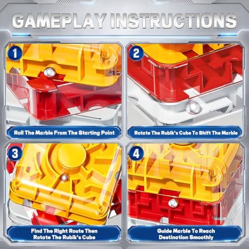 3D Maze Cube Ball Puzzle Brain Teaser for Adults & Kids, Educational Learning Toys Logical Thinking, Family Board Games Tabletop, Durable Puzzle Cube (White&Yellow, 2.4x1.8x2.4) - Image 4