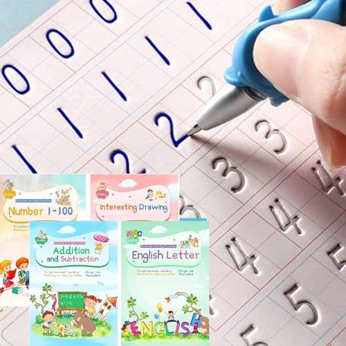 Magical Handwriting Workbooks Handwriting Practice Copybook, Handwriting Aid Magic Pen Reusable Copybook Grooves Template Design for Children Books Suitable for Children's Learning (4) - Image 2