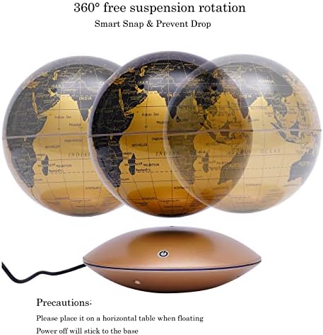 Magnetic Levitation Globe w/UFO-Shaped Base, 6 Inch Rotating Geographic Globe with LED Light, Auto Rotation Suspended Floating World Map Night Light for Table Desk Decor Holiday Gift, Gold - Image 4