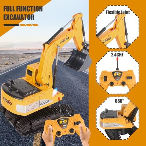 Jiakora Remote Control Excavator Toys for Boys, RC Excavator Toy for Boys 3 4 5 6 7 8 Year Old Kids Christmas Birthday Gift，RC Digger Truck Construction Vehicles with Metal Shovel & Light - Image 3