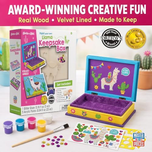 Masterpieces Craft Set - Llama Keepsake Box Classic Wood Paint Kit - Premium Quality Educational and Fun Activity for Kids and Families - Great Gift Idea for Holidays Birthdays and Everyday Use - Image 4