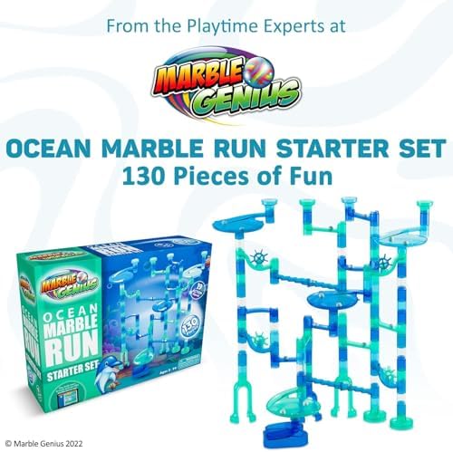 Marble Genius Marble Run Starter Set STEM Toy for Kids Ages 4-12 - 130 Complete Pieces (80 Translucent Marbulous Pieces and 50 Glass Marbles), Construction Building Block Toys, Theme (Ocean), - Image 2