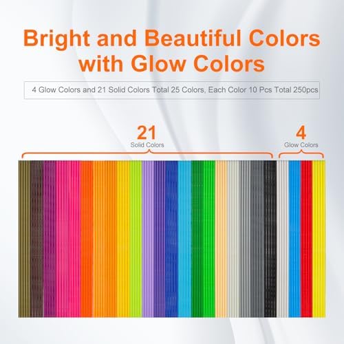 Kretrum 25 Colors 250 Strands 3D Doodler Refill Packs for 3Doodler Start+ Pen 2.5mm 3D Doodler Pen Refills PCL Only for 3Doodler Start+ Pen Each Color 10pcs Total 250 pcs - Image 3