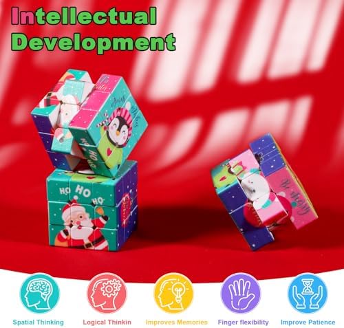 24 Pcs Premium Mini Cubes, Christmas 1.18" 3x3x3 Puzzle Cube Set with Fine-Textured Surface Finish, Stocking Stuffers, Birthday Party Favors, Classroom Prizes, Stress Relief Fidget Toys - Image 4