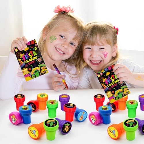 Cinrobiye 24 Pcs Mexican Fiesta Stampers for Kids,Party Favor Set, Mexico Party Favor Set Stampers, Cinco de Mayo Birthday Party Supplies, Classroom Rewards, Piñata Fillers, Goody Bag Stuffers - Image 6