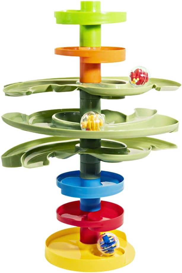 WEofferwhatYOUwant 2-Way Ball Drop – Montessori STEM Ball Tower Toy for Toddlers 9M+ | Dual Ramp Design, Expandable Green Tracks, Large Rattle Balls, Easy Assembly, BPA-Free Safe Plastic