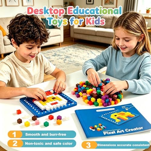 EXBEPE Pixel Art Kit Creator Puzzle Building Blocks,400 Plastic Cubes with 120+ Puzzles,STEM Educational Toy for Kids,Fine Motor Skills Game,Multicolor - Image 2