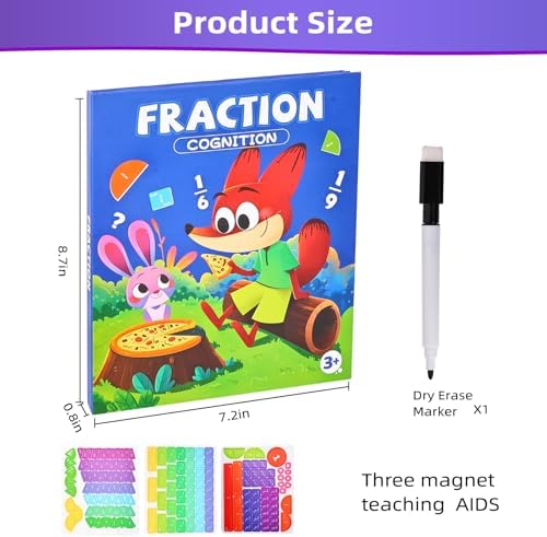 Magnetic Fraction Demonstration Book,Magnetic Fraction Tiles & Fraction Circles,Montessori Fraction Manipulatives Learning Games for Kids,Fraction Manipulatives for Elementary School (Fox) - Image 3