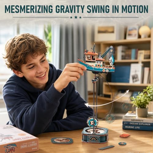 ROKR 3D Wooden Puzzle Lucky Trawler Gravity Swing Toys Wooden Model Kits DIY Dynamic Balance Home Decor（MCD08） - Image 5