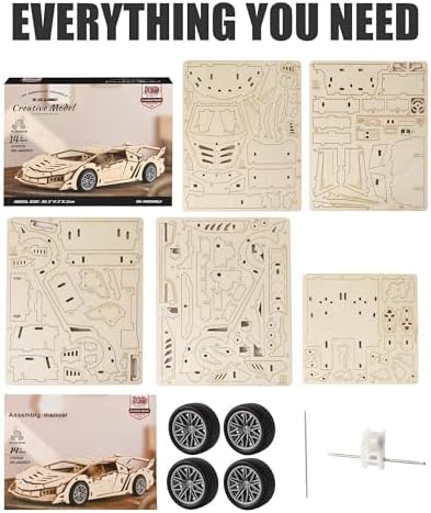 3D Wooden Puzzles for Adult, 114pcs Wood Craft Sports Car - Image 5