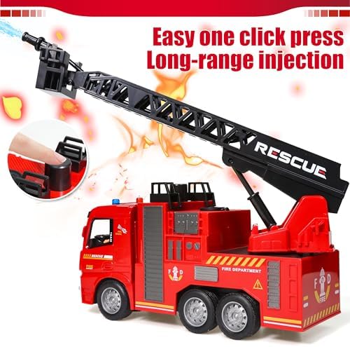MQDMINI Remote Control Fire Truck Toy - Fireman Fire Truck with Jet Pump and Lights, Red Toy for 3 Year Old Boys, Girls and Toddlers - Image 2