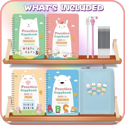Upgraded Large Size Magic Practice Writing Copybook for Kids, Reusable Copybook Preschool - 4 Books with Pens - Blue Bag - Image 4