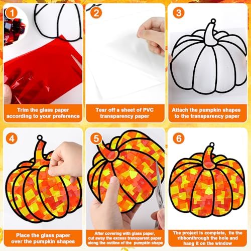 32 Sets Fall Thanksgiving Suncatchers Craft Kit DIY Window Stained Glass Effect Autumn Harvest Paper Crafts Home School Classroom Decoration Kid Birthday Gift Creative Art Project Activity Game - Image 3
