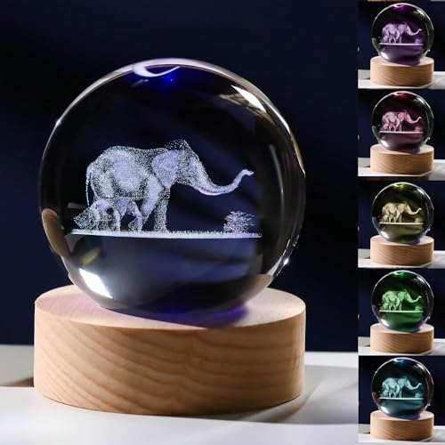 3D Elephant Gifts for Women - Crystals Ball 60mm Elephant Figurines Decor Glass Animals Figurine Keepsake Paperweight by Unknown