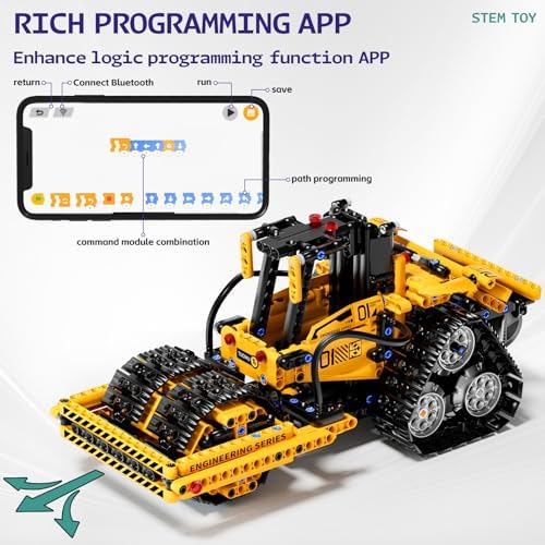 DOLIVE 5 in 1 STEM Building Block Set, App & Remote Control Construction Vehicle Kit, DIY Excavator Crane Truck Bulldozer Roller, Educational Birthday Gift for Kids 8-14 Years Old - Image 3