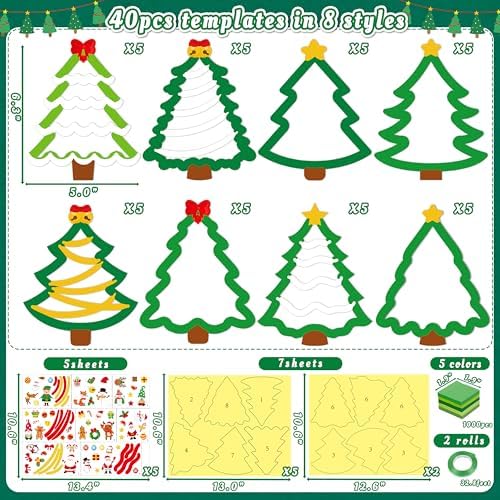 Renbuzhu 40PCS Christmas Crafts Bulk: Xmas Tree Paper Suncatchers DIY Kit for Winter Holiday Activities Decorations, Window Stained Glass Effect Art Ornaments - Image 4