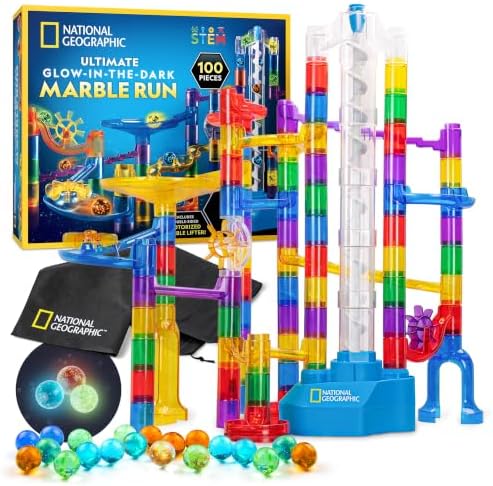 National Geographic Glow-in-the-Dark Motorized Marble Run for Kids 8-12 by BlueMarbleToys