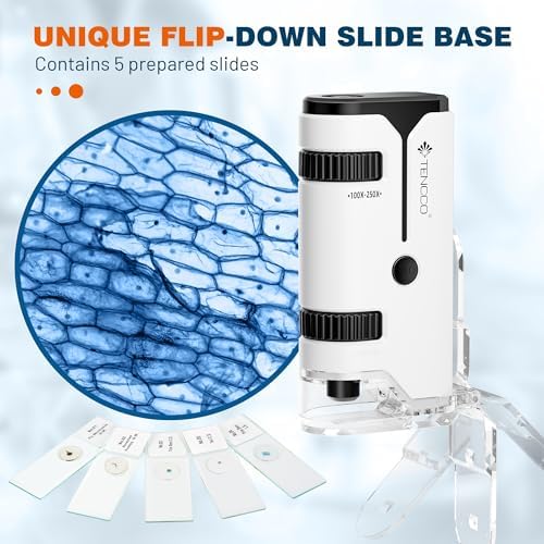 100x-250x Pocket Microscope for Kids Adults, Protable Handheld Miniscope, Mini Microscope Kit for Kids Adults Home School Lab Biology Science Education, White - Image 4