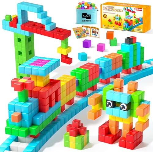 65PCS Magnetic Blocks with Magnet Eyes Toy, Magnetic Building Blocks with Storage Bag for Kids Gifts, STEM Preschool Sensory Magnetic Cubes for Toodlers Boys Girls Ages 3 4 5 6 7 8, Bright Color by TikTiles
