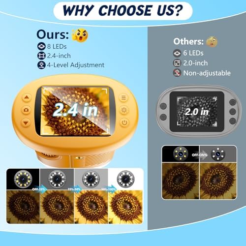Odatay 2.4" 4K 1000X Digital Kids Microscope with 32G Card 12 Slides Yellow - Image 2