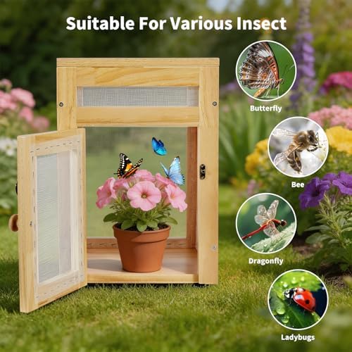 Wooden Butterfly Habitat Cage Kit, 15.75 Inch Monarch Caterpillar Habitat, Mesh Butterfly Enclosure for Raising Butterflies, Insect Observation House for Kids, Classroom, Garden - Image 5