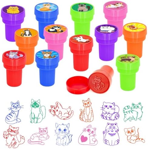 Cinrobiye 24 Pcs Cat Stampers Party Favor Set, Cute Kitty Stamps for Kids Birthday Party, Classroom Rewards, Carnival Prizes, Goody Bag Fillers, Cat Lover Party Supplies by Cinrobiye