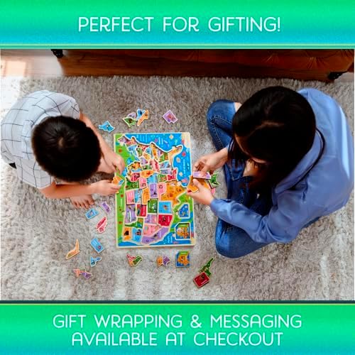 Montessori Mama USA Map Wooden Puzzle, Puzzles for Kids Ages 4-6 Educational Toys for 4 Year Old Kids Puzzles Ages 5-8 Landmarks, Animals, Capitols and States - Image 5