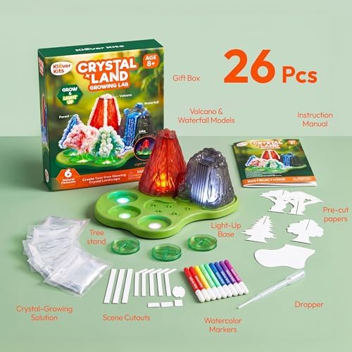 JOVA Klever Kits Crystal Land Growing Lab- Craft Kits for Kids Aged 8+ Science Gifts with 6 Unique Natural Elements and Light-Up Base, STEM Activities Birthday Gift - Image 4