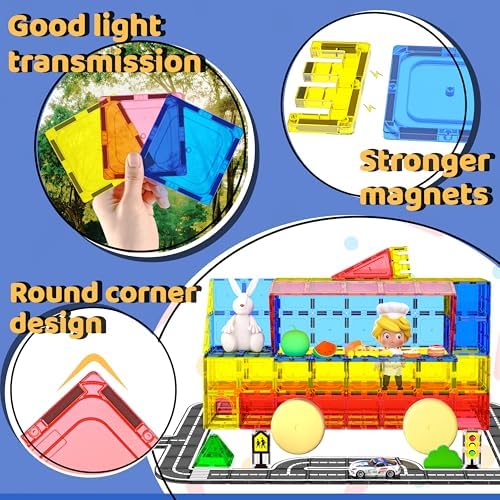 Magnetic Tiles - Road Set, Magnetic Building Blocks, Preschool Montessori Toys Gift for 3+ Year Old Boys and Girls, Sensory Christmas Toys for Kids Aged 3-5 and 4-8, Ideas for Kid with Autism - Image 4